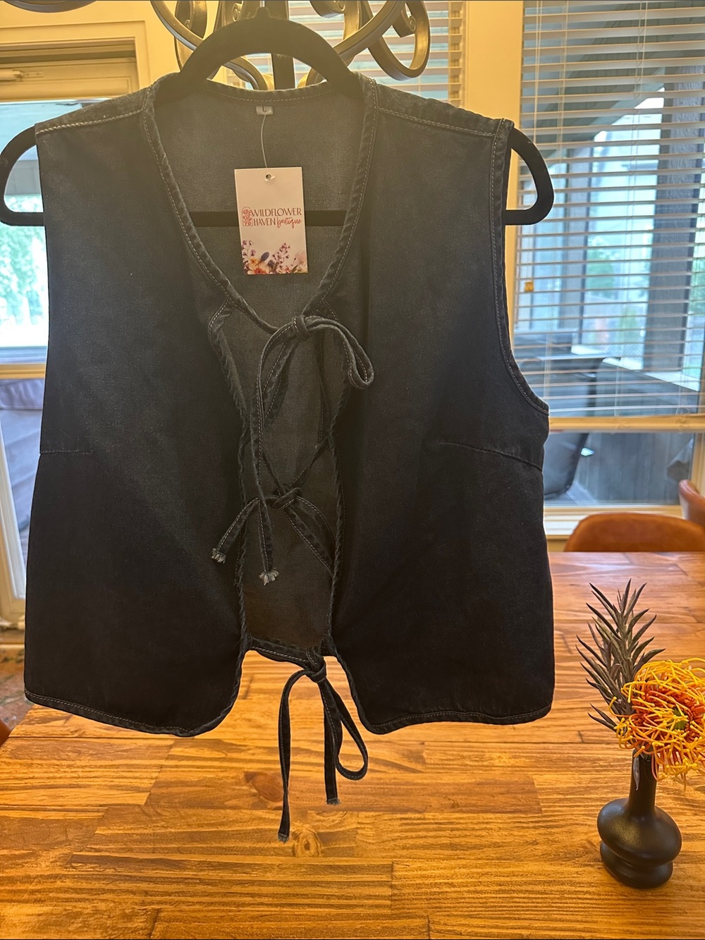 Wildflowers Black Tie-Front Sleeveless Vest